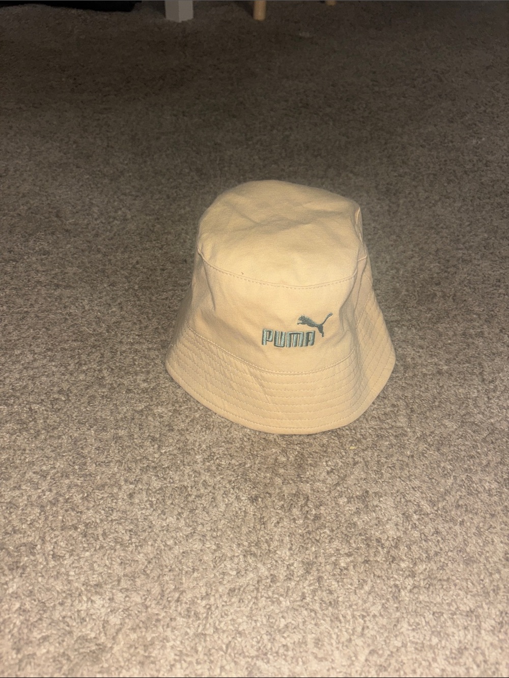 Puma Kids Light Beige Bucket Hat with Teal Logo